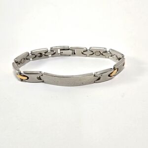 Engravable Silvertone Bracelet Goldtone Links 8" Long Unisex Excellent Condition